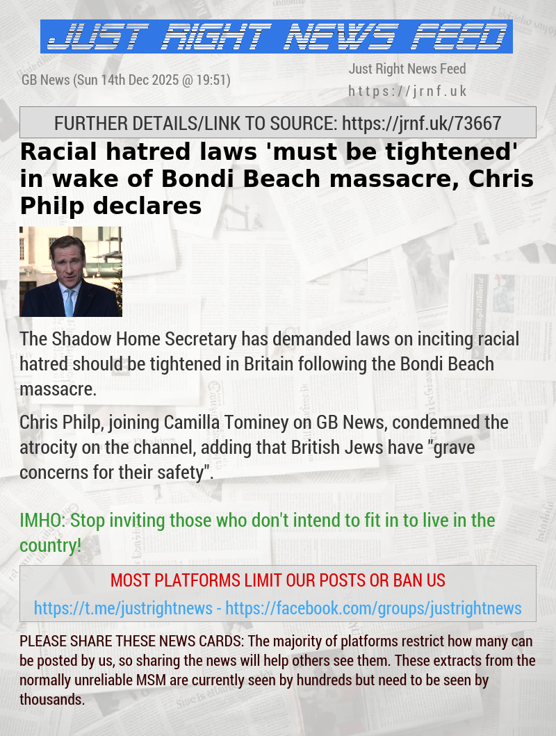 Racial hatred laws ’must be tightened’ in wake of Bondi Beach massacre, Chris Philp declares