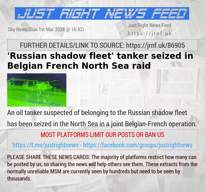 ’Russian shadow fleet’ tanker seized in Belgian—French North Sea raid