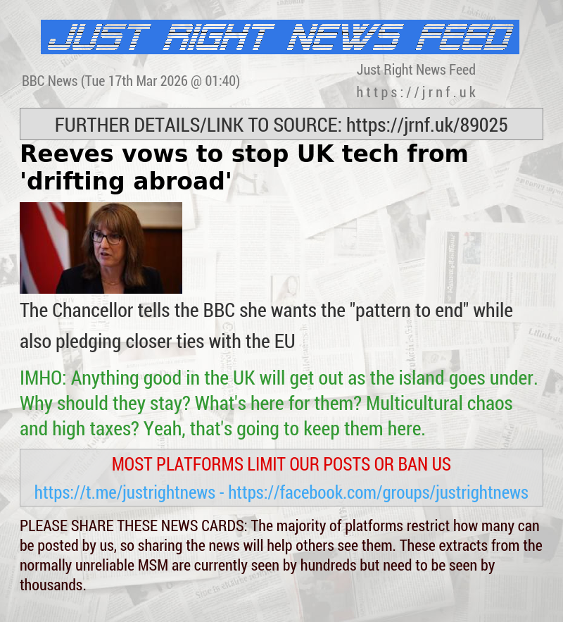 Reeves vows to stop UK tech from ’drifting abroad’