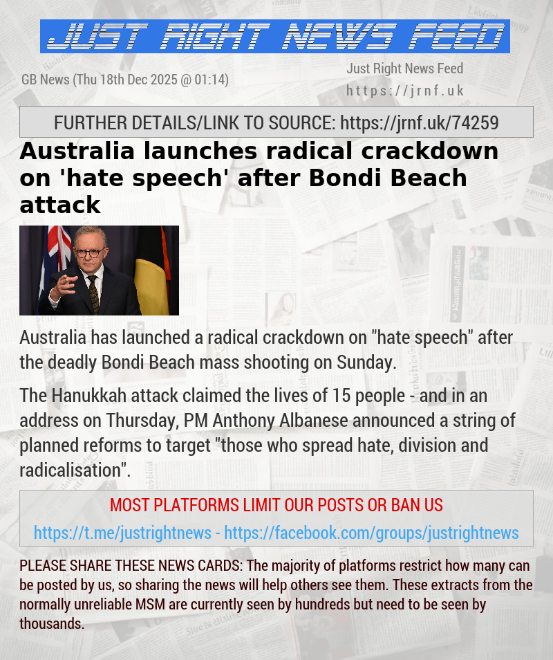 Australia launches radical crackdown on ’hate speech’ after Bondi Beach attack