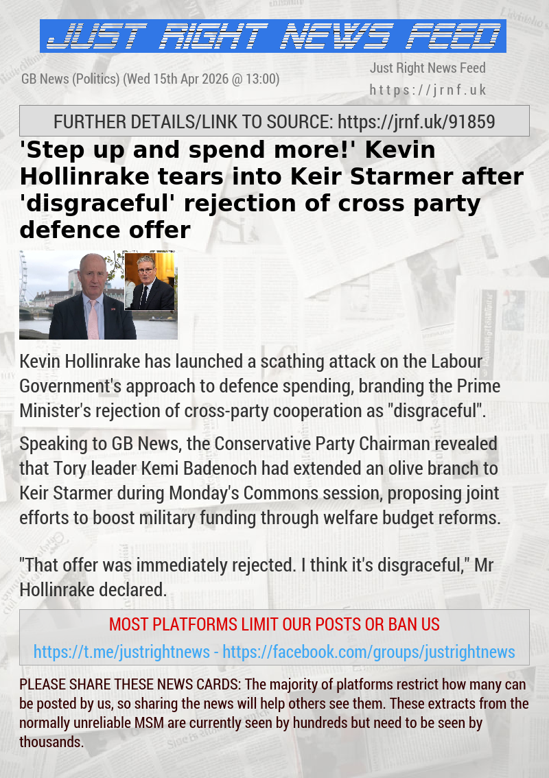 ’Step up and spend more!’ Kevin Hollinrake tears into Keir Starmer after ’disgraceful’ rejection of cross—party defence offer