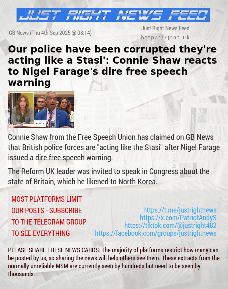 ‘Our police have been corrupted — they’re acting like a Stasi’: Connie Shaw reacts to Nigel Farage’s dire free speech warning