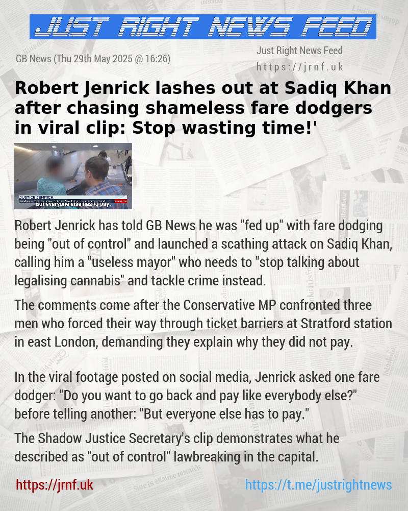 Robert Jenrick lashes out at Sadiq Khan after chasing shameless fare dodgers in viral clip: ‘Stop wasting time!’