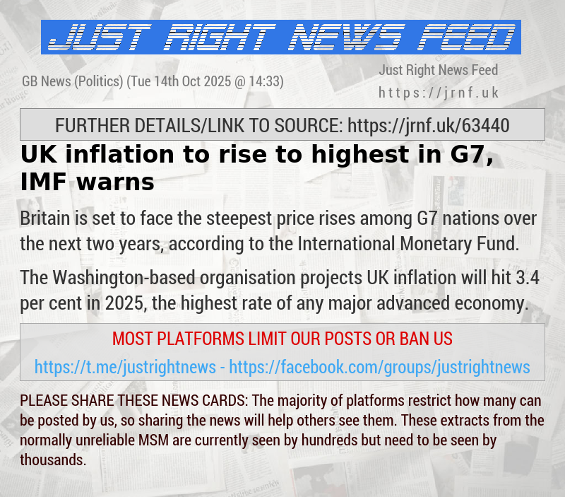 UK inflation to rise to highest in G7, IMF warns