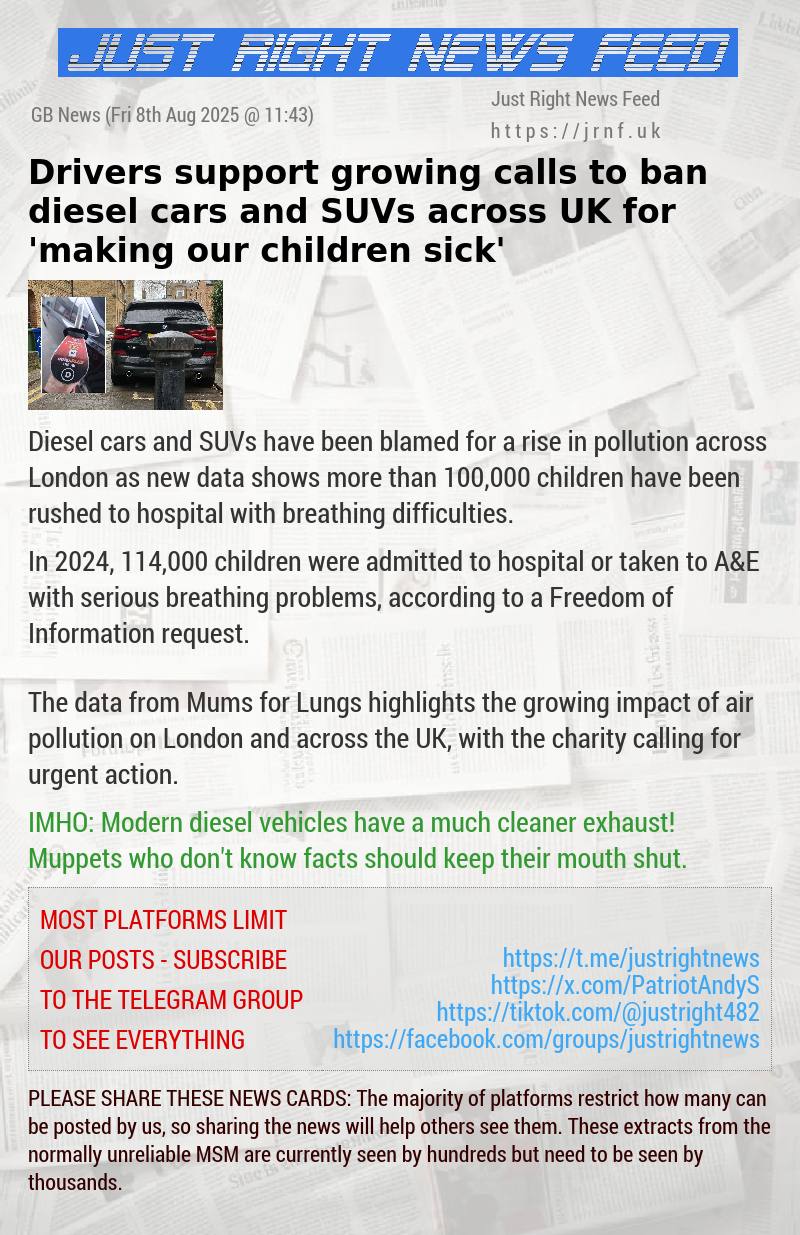 Drivers support growing calls to ban diesel cars and SUVs across UK for ’making our children sick’