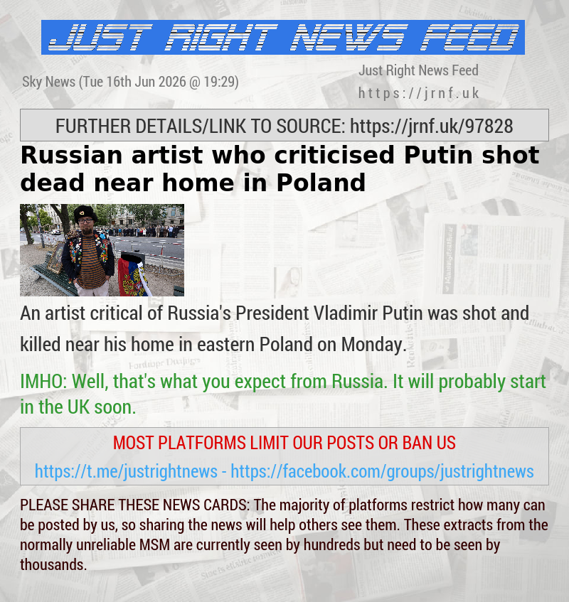 Russian artist who criticised Putin shot dead near home in Poland