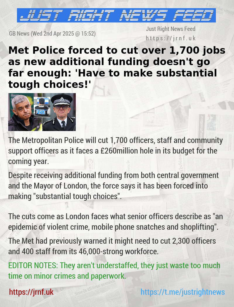 Met Police forced to cut over 1,700 jobs as new additional funding doesn’t go far enough: ’Have to make substantial tough choices!’