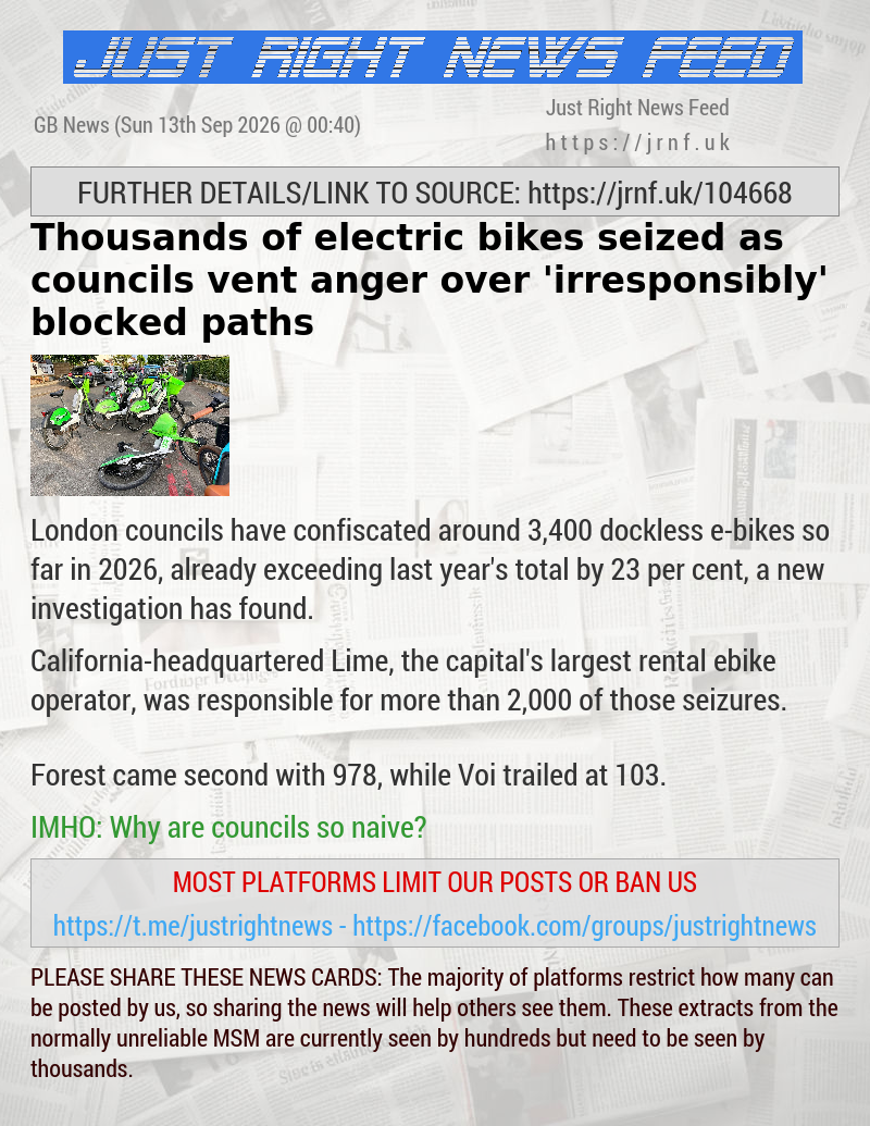 Thousands of electric bikes seized as councils vent anger over ’irresponsibly’ blocked paths