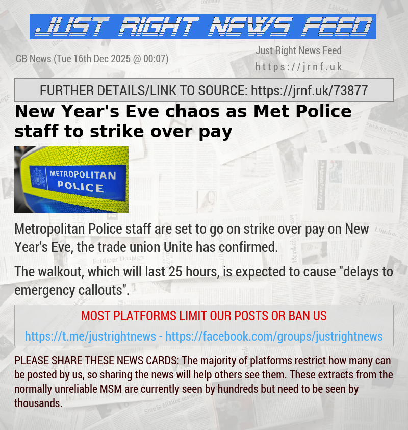 New Year’s Eve chaos as Met Police staff to strike over pay