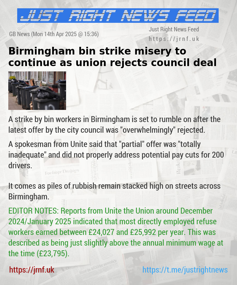Birmingham bin strike misery to continue as union rejects council deal