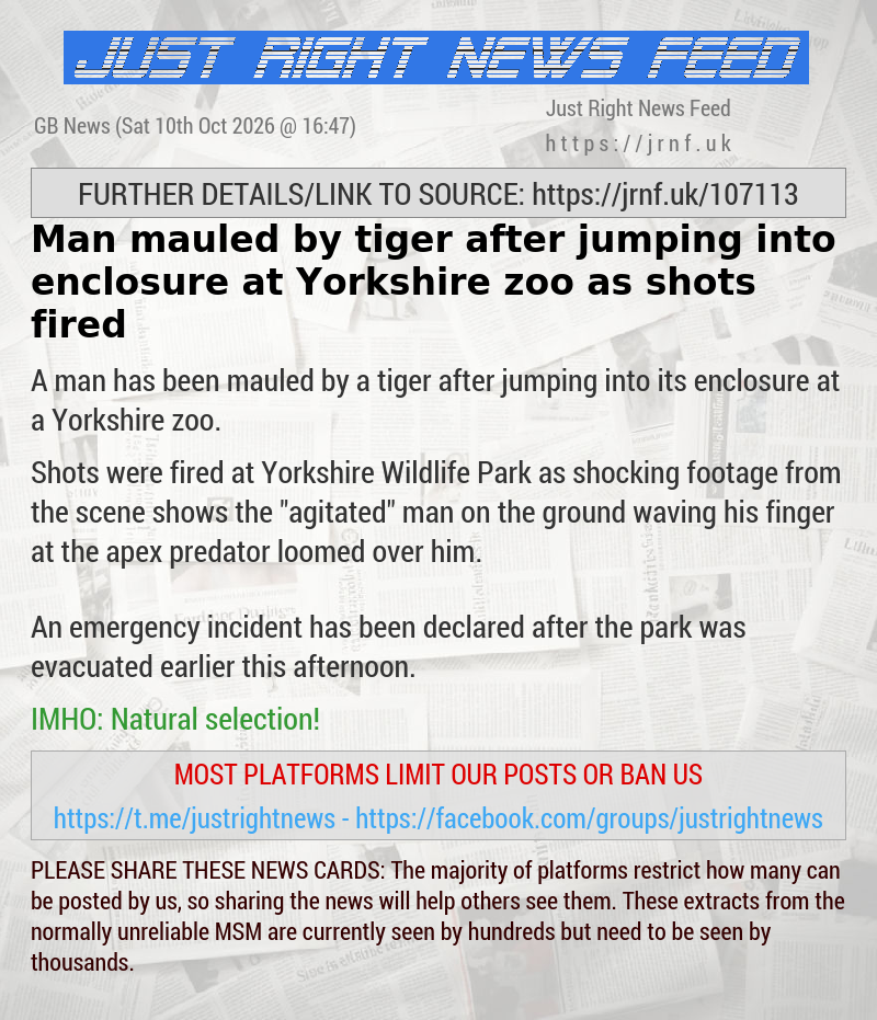 Man mauled by tiger after jumping into enclosure at Yorkshire zoo as shots fired