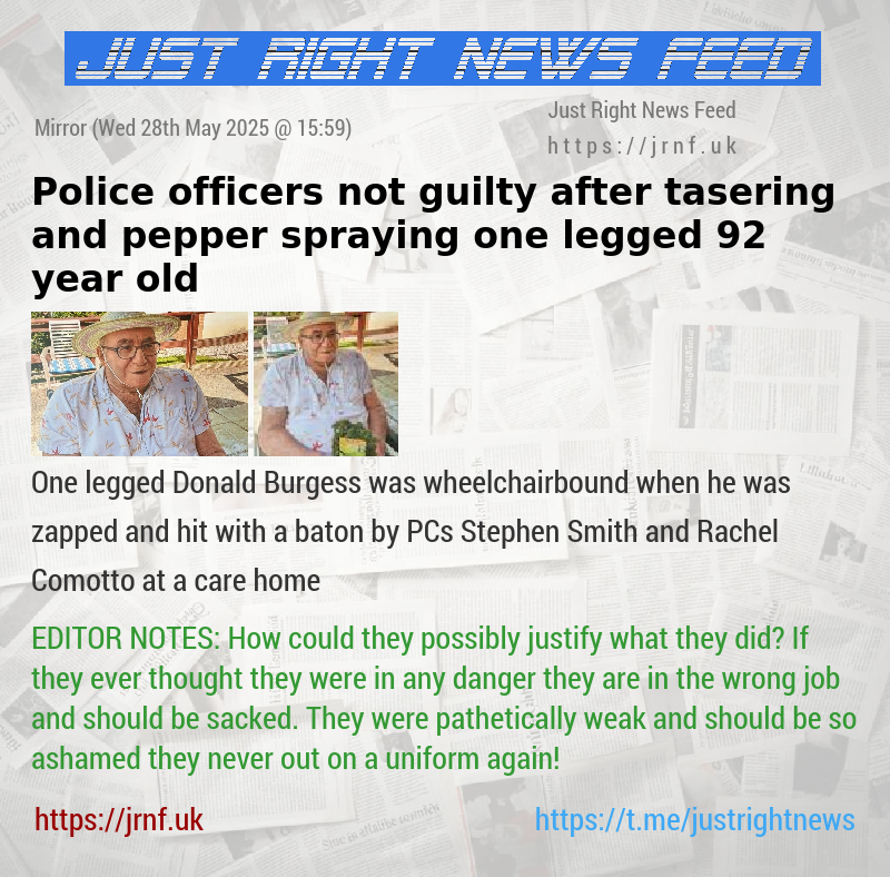 Police officers not guilty after tasering and pepper—spraying one—legged 92—year—old
