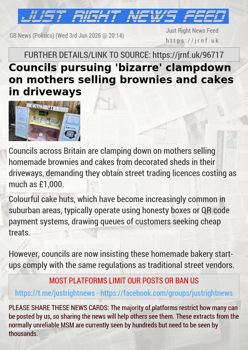 Councils pursuing ’bizarre’ clampdown on mothers selling brownies and cakes in driveways