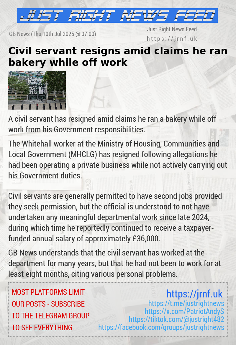 Civil servant resigns amid claims he ran bakery while off work