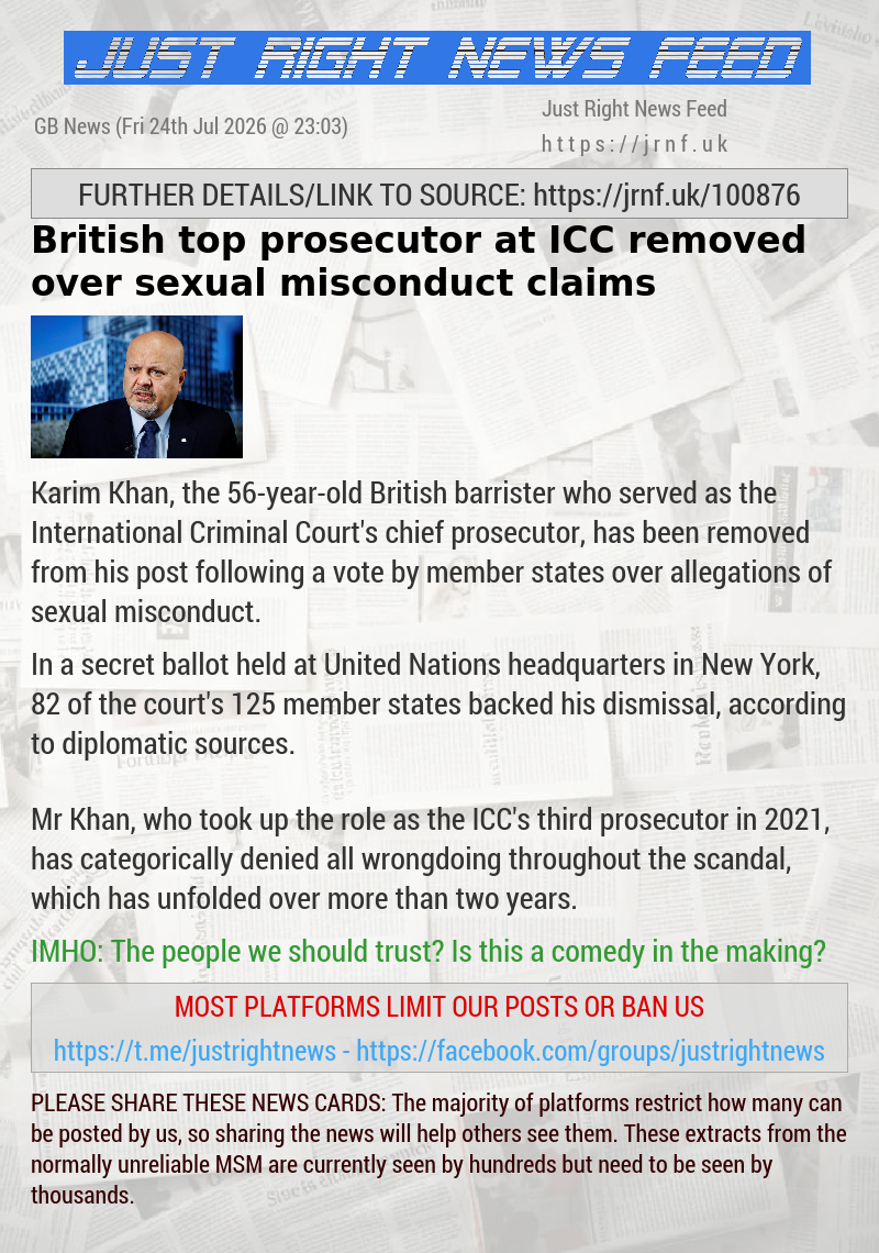 British top prosecutor at ICC removed over sexual misconduct claims