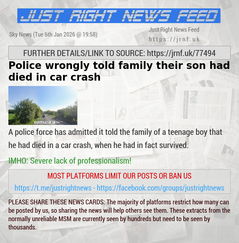 Police wrongly told family their son had died in car crash