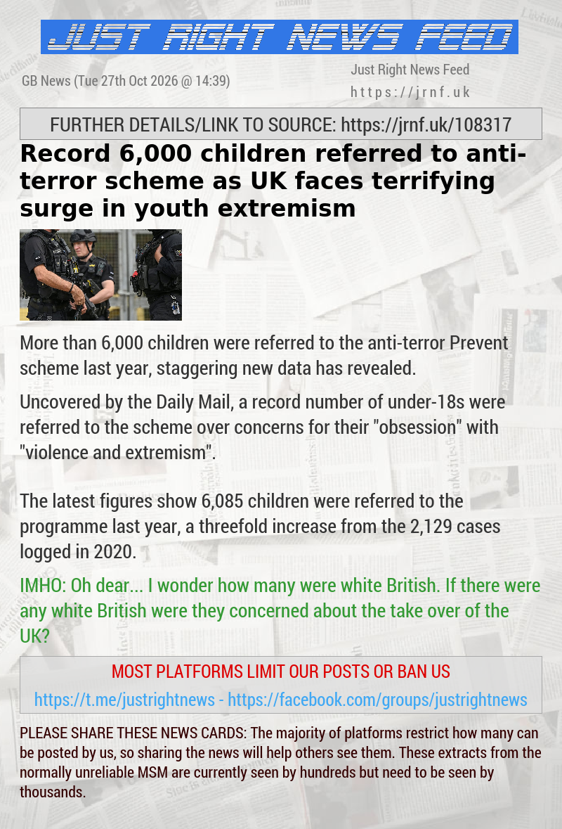 Record 6,000 children referred to anti—terror scheme as UK faces terrifying surge in youth extremism