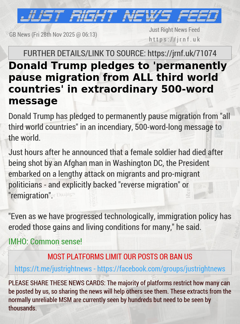 Donald Trump pledges to ’permanently pause migration from ALL third world countries’ in extraordinary 500—word message