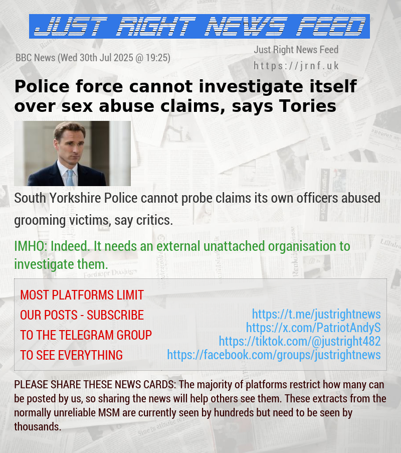 Police force cannot investigate itself over sex abuse claims, says Tories