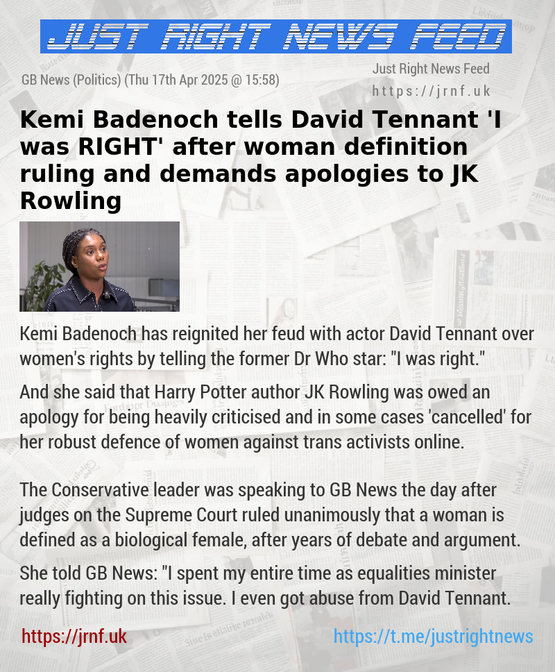 Kemi Badenoch tells David Tennant ’I was RIGHT’ after woman definition ruling — and demands apologies to JK Rowling