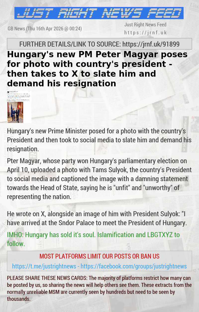 Hungary’s new PM Peter Magyar poses for photo with country’s president — then takes to X to slate him and demand his resignation