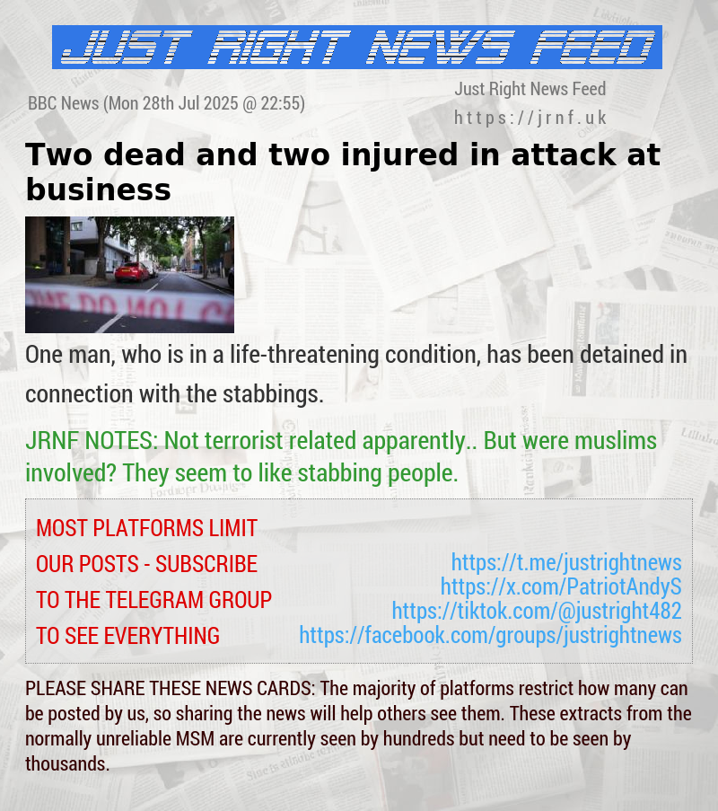 Two dead and two injured in attack at business