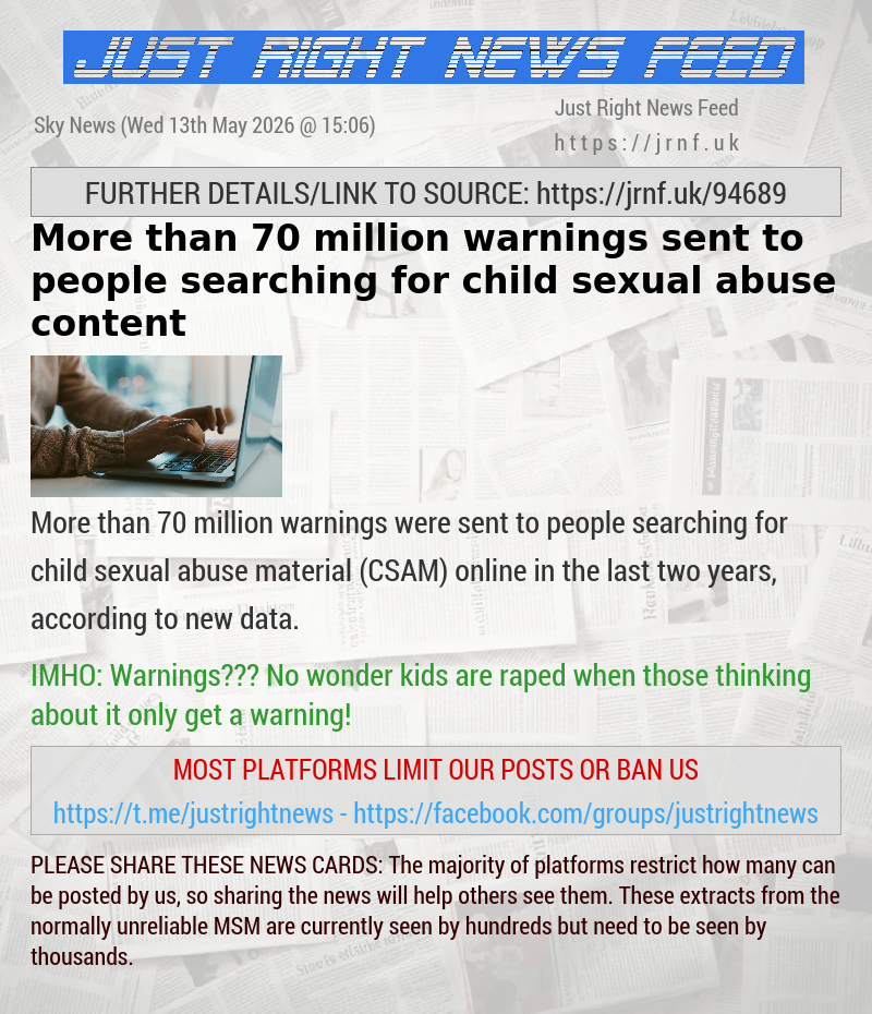 More than 70 million warnings sent to people searching for child sexual abuse content