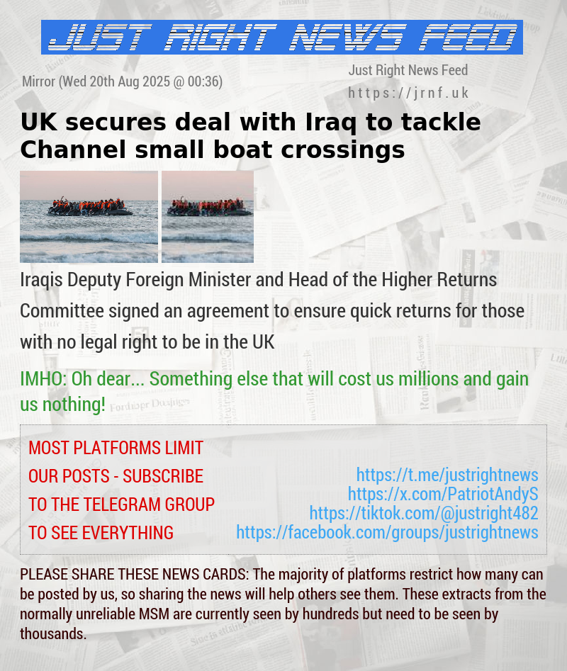 UK secures deal with Iraq to tackle Channel small boat crossings
