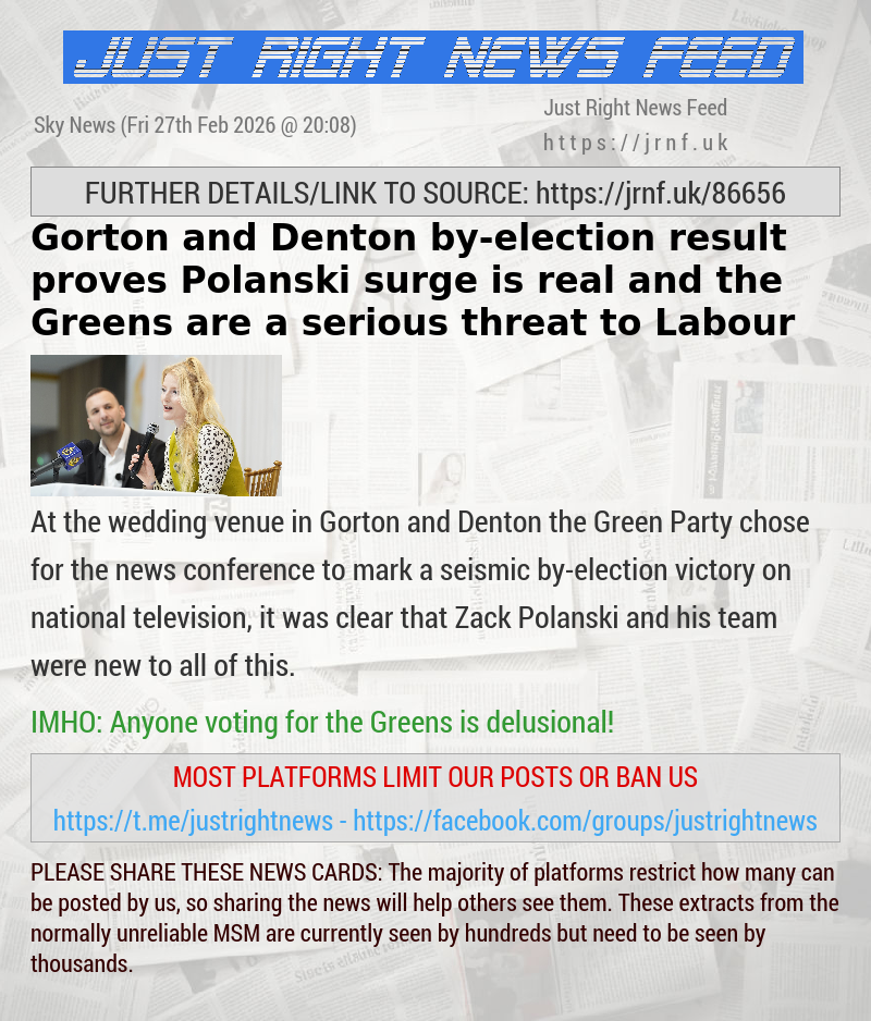 Gorton and Denton by—election result proves Polanski surge is real and the Greens are a serious threat to Labour