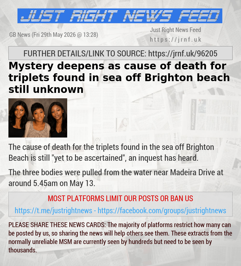 Mystery deepens as cause of death for triplets found in sea off Brighton beach still unknown