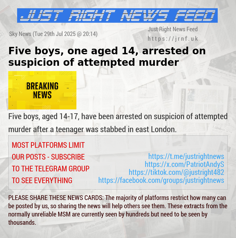 Five boys, one aged 14, arrested on suspicion of attempted murder