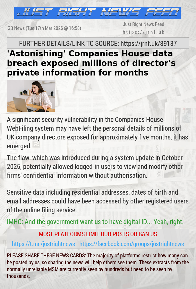 ’Astonishing’ Companies House data breach exposed millions of director’s private information for months