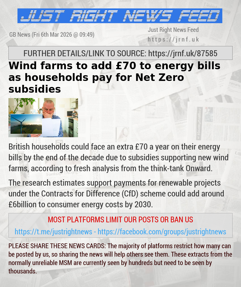 Wind farms to add &pound;70 to energy bills as households pay for Net Zero subsidies