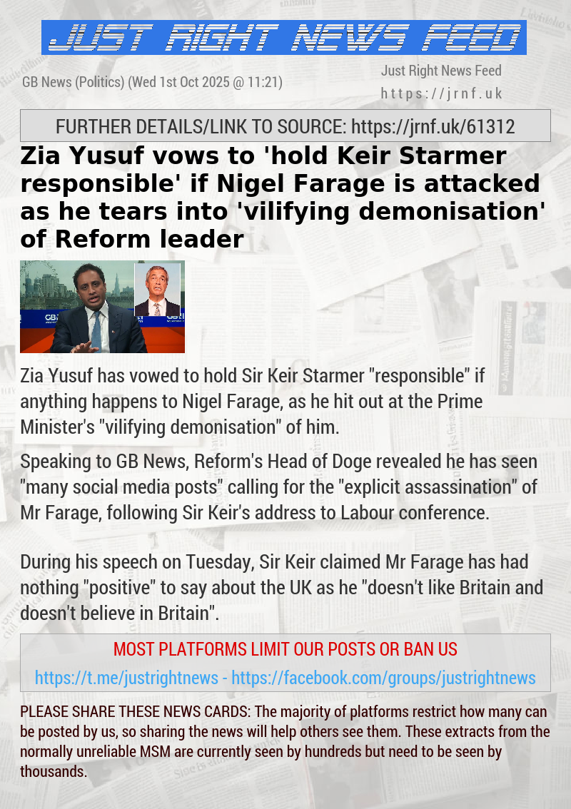 Zia Yusuf vows to ’hold Keir Starmer responsible’ if Nigel Farage is attacked as he tears into ’vilifying demonisation’ of Reform leader