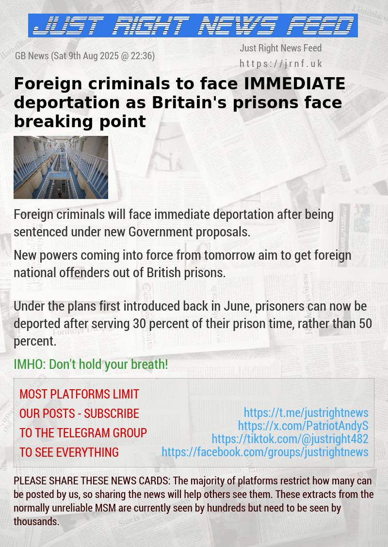 Foreign criminals to face IMMEDIATE deportation as Britain’s prisons face breaking point