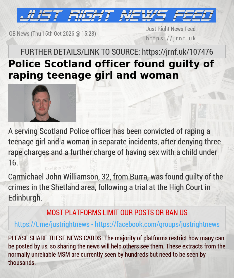 Police Scotland officer found guilty of raping teenage girl and woman