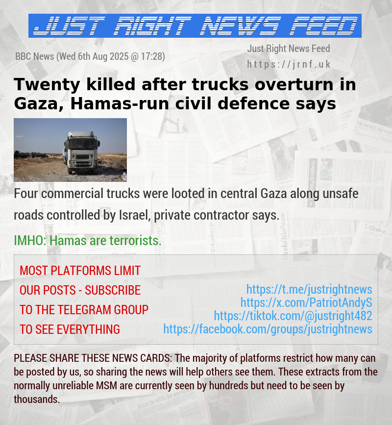 Twenty killed after trucks overturn in Gaza, Hamas—run civil defence says