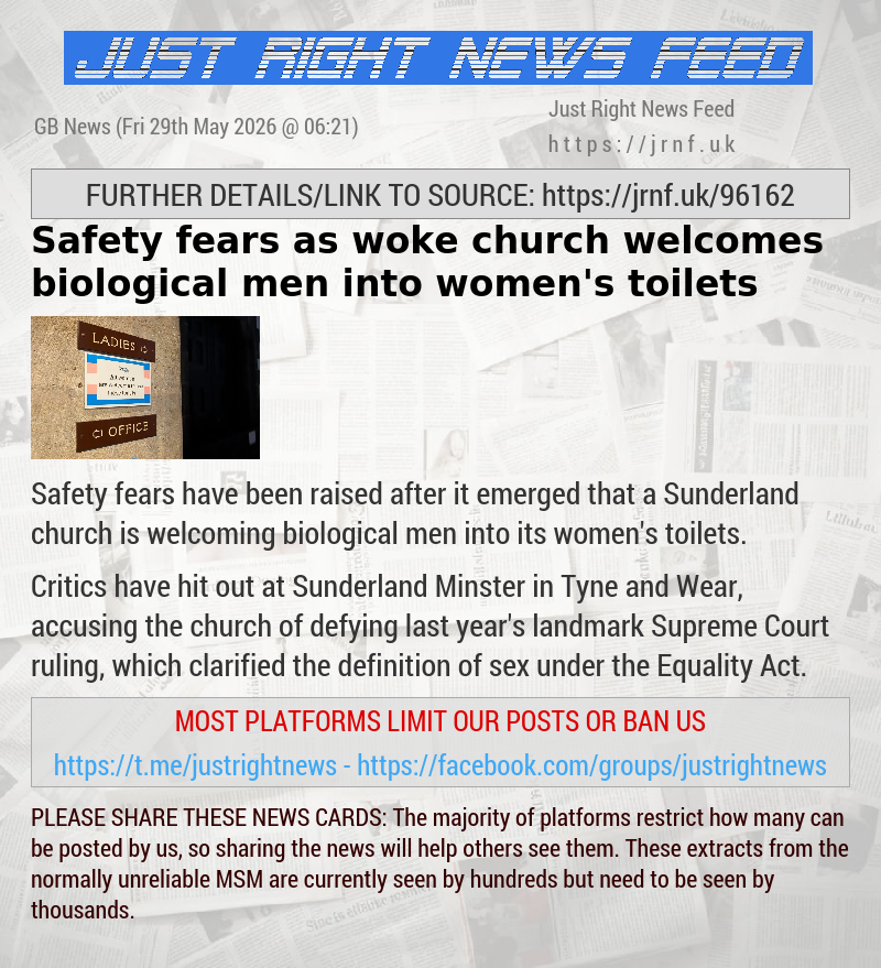 Safety fears as woke church welcomes biological men into women’s toilets
