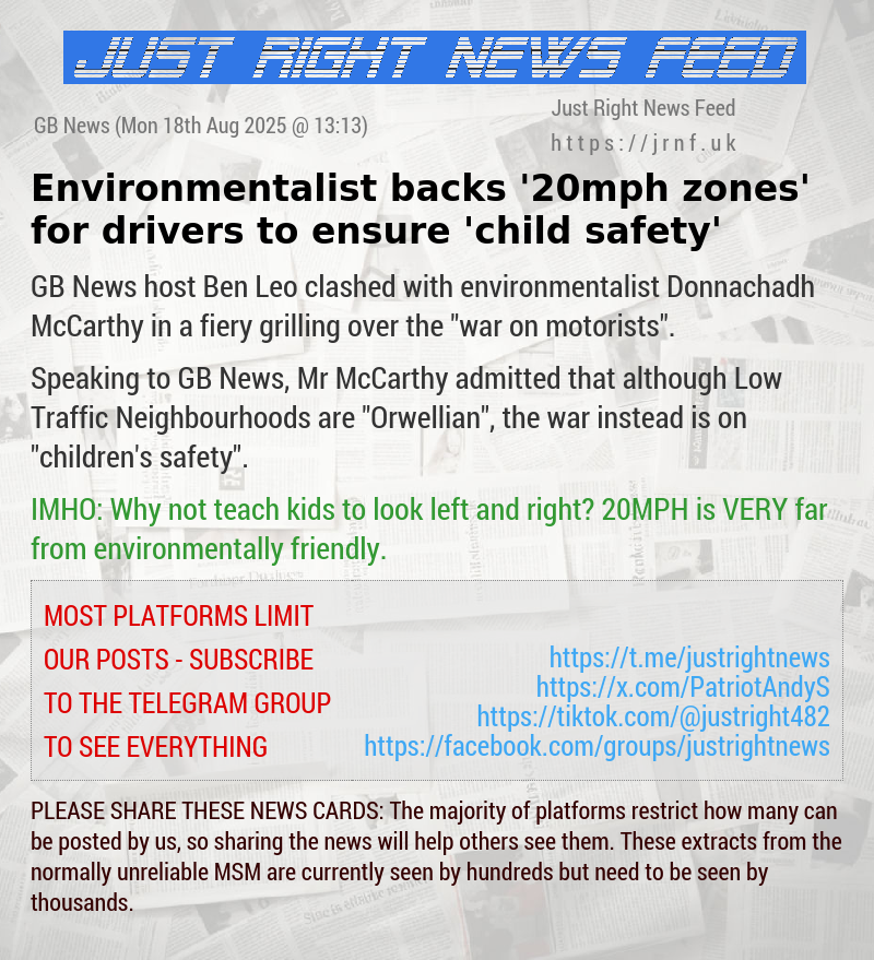 Environmentalist backs ’20mph zones’ for drivers to ensure ’child safety’