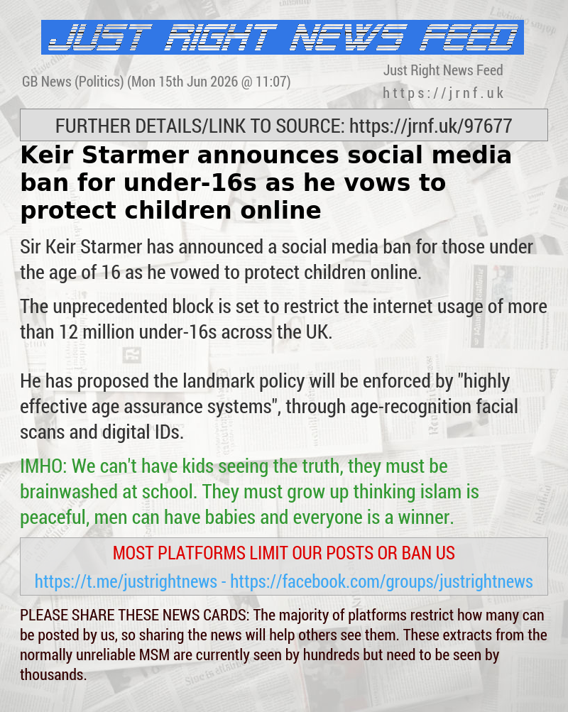 Keir Starmer announces social media ban for under—16s as he vows to protect children online