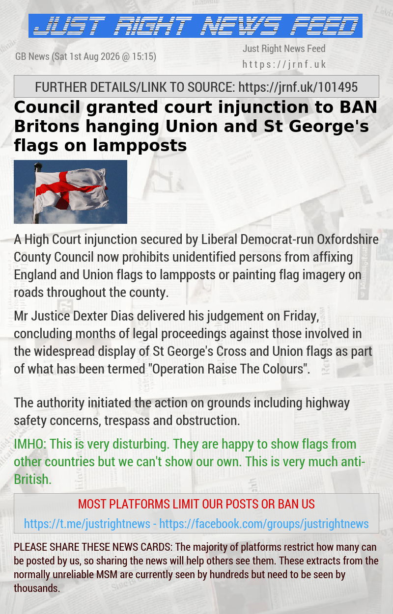 Council granted court injunction to BAN Britons hanging Union and St George’s flags on lampposts