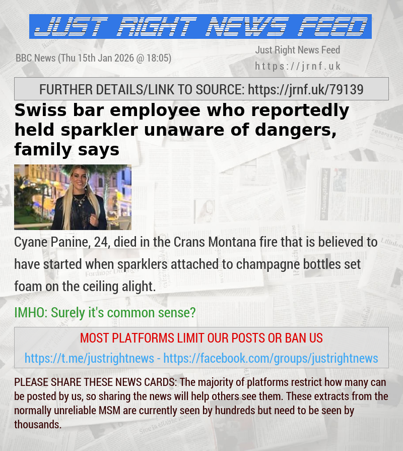 Swiss bar employee who reportedly held sparkler unaware of dangers, family says