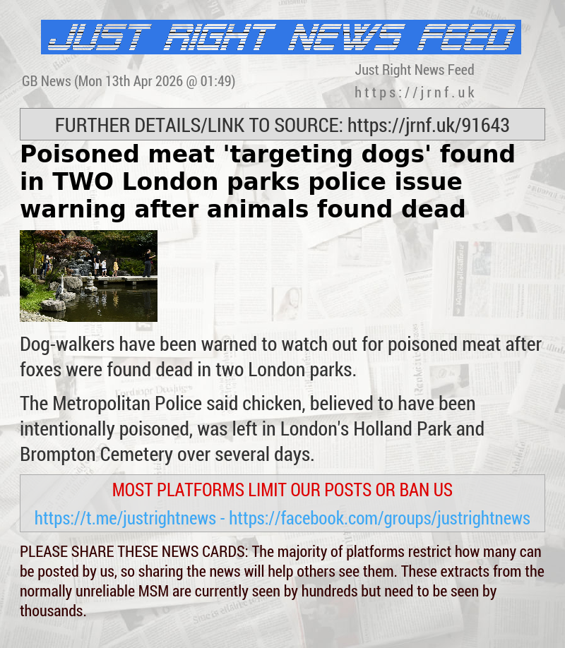 Poisoned meat ’targeting dogs’ found in TWO London parks — police issue warning after animals found dead