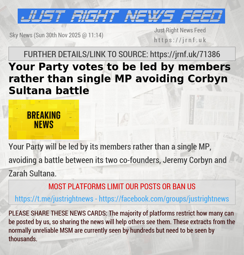 Your Party votes to be led by members rather than single MP — avoiding Corbyn—Sultana battle
