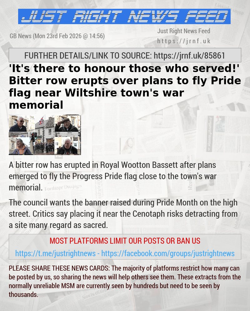 ’It’s there to honour those who served!’ Bitter row erupts over plans to fly Pride flag near Wiltshire town’s war memorial