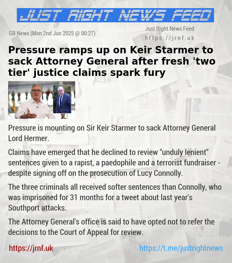 Pressure ramps up on Keir Starmer to sack Attorney General after fresh ’two—tier’ justice claims spark fury