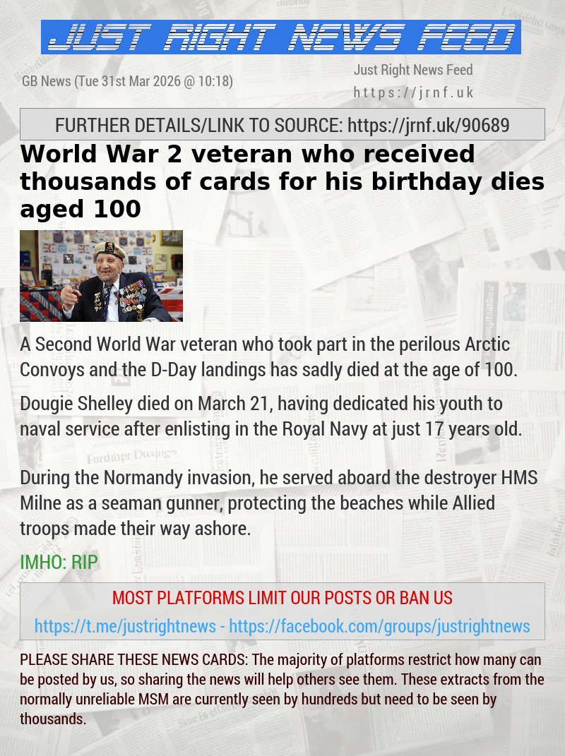 World War 2 veteran who received thousands of cards for his birthday dies aged 100