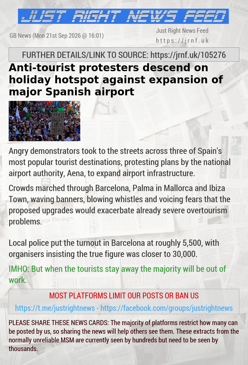 Anti—tourist protesters descend on holiday hotspot against expansion of major Spanish airport