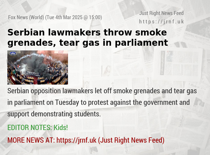 Serbian lawmakers throw smoke grenades, tear gas in parliament