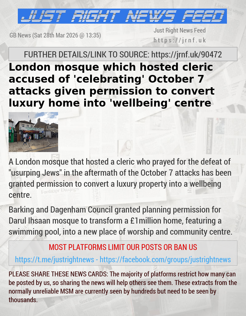 London mosque which hosted cleric accused of ’celebrating’ October 7 attacks given permission to convert luxury home into ’wellbeing’ centre